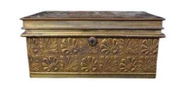 19TH CENTURY BRASS REPOUSSE WORKED CASKET BOX