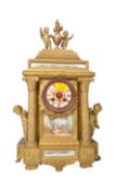 LATE 19TH CENTURY SPELTER & CERAMIC FRENCH STYLE MANTLE CLOCK