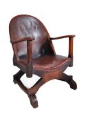 1920S OAK & LEATHER FIRESIDE CHAIR