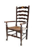 19TH CENTURY NORTH COUNTRY OAK LADDER BACK ELBOW CHAIR