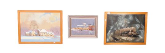 ANTHONY CARDER - OIL ON BOARD PAINTING OF A TRAIN