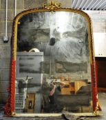 LARGE 19TH CENTURY GILT AND GESSO ARCHED OVERMANTEL MIRROR
