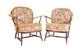 PAIR OF ERCOL WINDSOR BEECH & ELM ARM CHAIRS