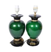 PAIR OF VINTAGE GREEN CERAMIC LAMP BASES