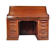 VICTORIAN MAHOGANY ROLL TOP TAMBOUR TWIN PEDESTAL DESK