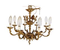 LARGE 20TH CENTURY ANTIQUE REVIVAL GILT BRONZE CHANDELIER