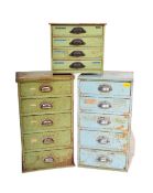 THREE 19TH CENTURY PAINTED PINE JEWELLERS CABINETS