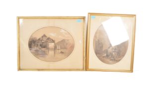 PAIR OF CONTINENTAL PEN & INK PASTEL ARCHITECTURAL STUDIES