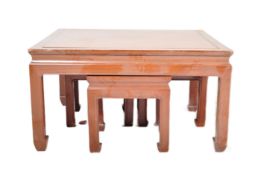 THREE VINTAGE HARDWOOD SIDE TABLES WITH COFFEE TABLE