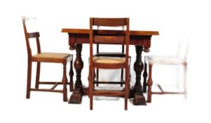 1920'S OAK DRAW LEAF REFECTORY DINING TABLE & CHAIRS
