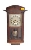 1920'S OAK ART NOUVEAU FRENCH 8-DAY DROP DIAL WALL CLOCK