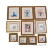 COLLECTION OF TEN FLORAL PRINTS W/ MATCHING GILT FRAMES