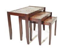 MID CENTURY DANISH INSPIRED TEAK & TILE TOP NEST OF TABLES