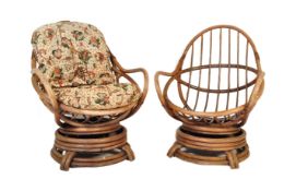 PAIR OF RETRO 1970'S BAMBOO SWIVEL ARMCHAIRS CHAIRS