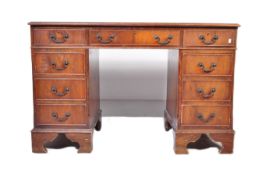 MAHOGANY & LEATHER TWIN PEDESTAL DESK