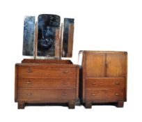 1930'S ART DECO OAK DRESSING TABLE & TALLBOY CHEST