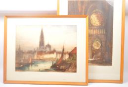 J. BREWER - BRITISH - TWO SIGNED COLOURED ETCHINGS