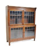 1920S OAK & LEADED GLASS LAWYERS BOOKCASE CABINET