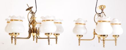 PAIR OF 20TH CENTURY BRASS CEILING LIGHTS WITH SHADES