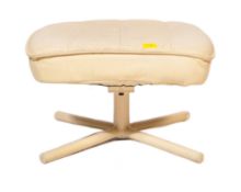 MID CENTURY OTTOMAN METAL AND WHITE LEATHER OTTOMAN