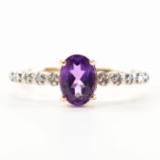 HALLMARKED 9CT GOLD AMETHYST & DIAMOND RING