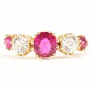 18CT GOLD RUBY & DIAMOND FIVE STONE RING