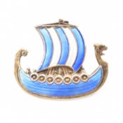 IVAR HOLTH STERLING SILVER ENAMELLED LONGSHIP BROOCH PIN