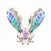925 SILVER PLIQUE A JOUR & STONE SET INSECT BROOCH PIN
