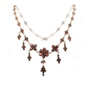 ANTIQUE FLORAL GARNET DROP COLLAR NECKLACE