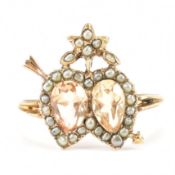 GEORGIAN GOLD PEARL & TOPAZ TWIN HEART RING