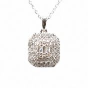 HALLMARKED 18CT WHITE GOLD & DIAMOND NECKLACE PENDANT & CHAIN