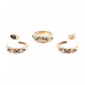 VINTAGE 9CT GOLD SAPPHIRE & DIAMOND RING & EARRINGS