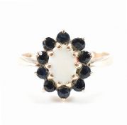 HALLMARKED 9CT GOLD OPAL & BLUE STONE HALO RING