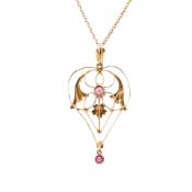 EDWARDIAN 9CT GOLD ART NOUVEAU GARNET PENDANT NECKLACE
