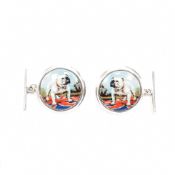 925 SILVER & ENAMEL BULLDOG CUFFLINKS
