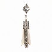 925 SILVER MARCASITE & MOTHER OF PEARL ART DECO STYLE PENDANT & CHAIN