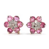 9CT GOLD RUBY & DIAMOND CLUSTER EARRINGS
