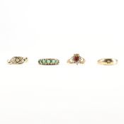 FOUR HALLMARKED 9CT GOLD GEM SET RINGS