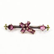 FRENCH GARNET DIAMOND ENAMEL BROOCH PIN