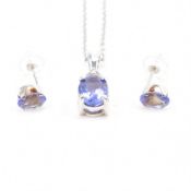 HALLMARKED 9CT GOLD TANZANITE & DIAMOND NECKLACE & EARRING SET