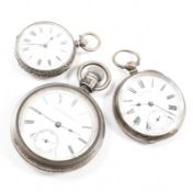 THREE WHITE METAL POCKET WATCHES