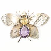 VICTORIAN SILVER AMETHYST & CITRINE BUTTERFLY BROOCH