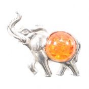 925 SILVER & AMBER ELEPHANT BROOCH PIN