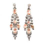 PAIR OF GEORGIAN SILVER DIAMOND & FOIL BACK TOPAZ DROP EARRINGS