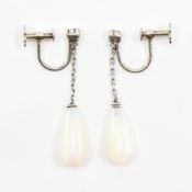 ANTIQUE SILVER OPAL & DIAMOND DROP EARRINGS