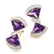 PAIR OF AMETHYST & DIAMOND STUD EARRINGS