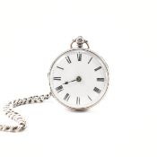 VICTORIAN SILVER HALLMARKED POCKET WATCH & CHAIN