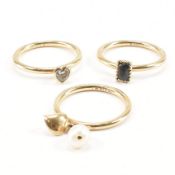 GROUP OF THREE 9CT GOLD STONE SET STACKING RINGS