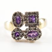 HALLMARKED 9CT GOLD AMETHYST & DIAMOND CLUSTER RING