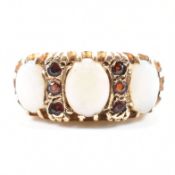 HALLMARKED 9CT GOLD OPAL & RED STONE RING